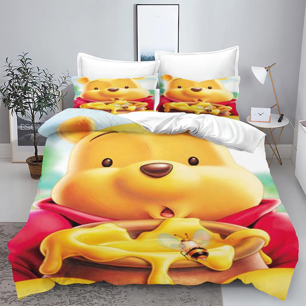 Winnie the Pooh 3-teilig 1 Bettbezug Einteiliges Bettwäsche-Set Comforte Luxus Exquisites Geburtstagsgeschenk Polyester Heimdekoration