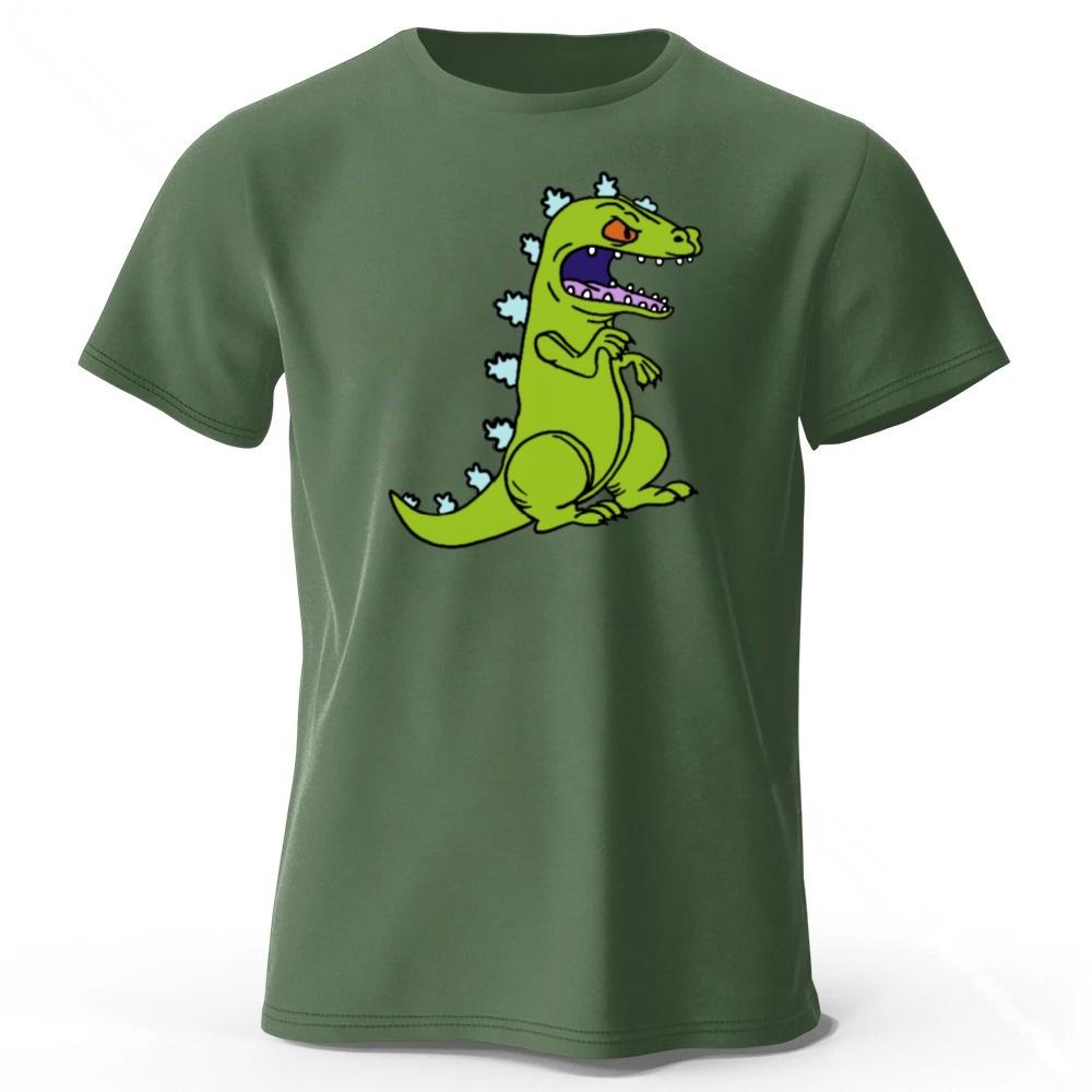 New Angry Dinosaur Pure Cotton Tshirt for Men Loose Large Breathable Sports Short Sleeved Summer Womens Trendy Street Style