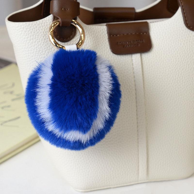 Cute Tennis Ball Key Chain Rabbit Fur Ball Key Chain 8cm Pompons Keychain Plush Bag Charm Girl's Gift Keyring Accessory Key Ring