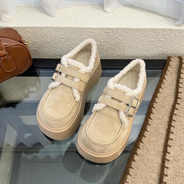 

Модные универсальные туфли Мэри Джейн на платформе из хлопка и маленькой кожи женские 2025 осень и зима новые лоферы в британском стиле хлопковые туфли 40 бежевый