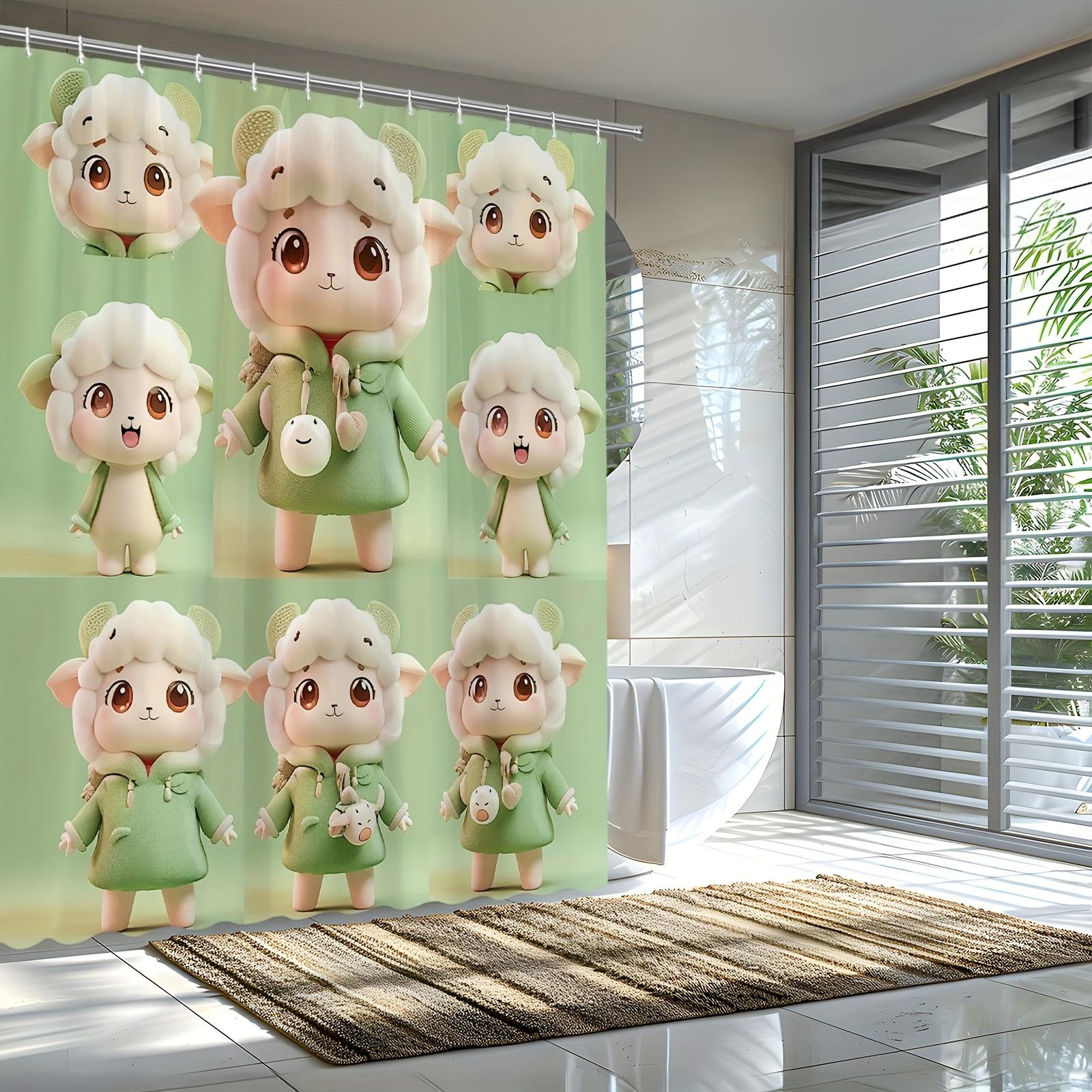 

Cute Sheep Shower Curtain - Adorable Cartoon Lamb & Pastel Green Theme For Bathroom Decor, Adds Playful And Cozy Atmosphere W60H190(CM)-1 Pcs