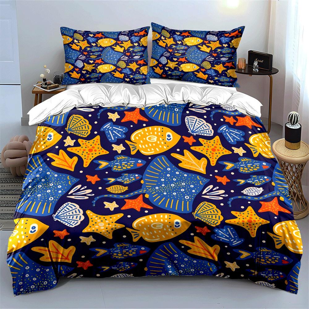 Colorful Ocean-Themed Patterned Set Exquisite Three-Piece Bedding Set Gift For Kids And Adults
