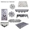 Spooky Black Lace Table Runner Featuring Intricate Spider Web Design For Halloween