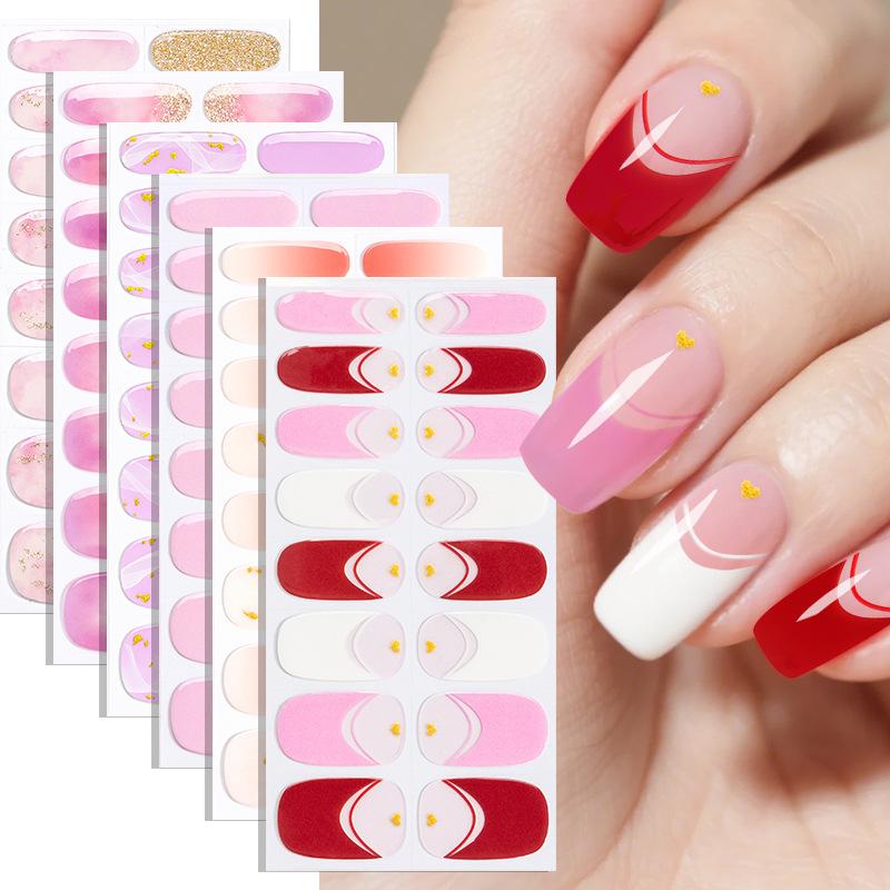 French-style No-bake Gel Nail Stickers, Glittery Gradient, Amazonian Style, No-bake Nail Stickers