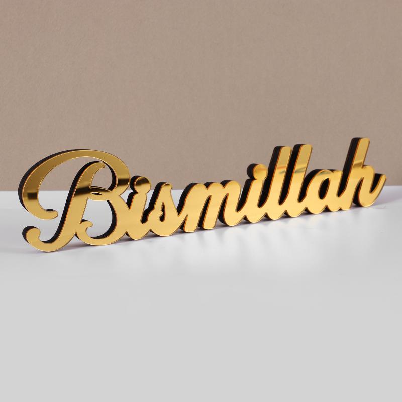 2025 Ramadan Gold Acryl Tischornamente Holz Bismillah Eid Mubarak Heimdekoration Islamische Muslimische Party Geschenke Accessoires