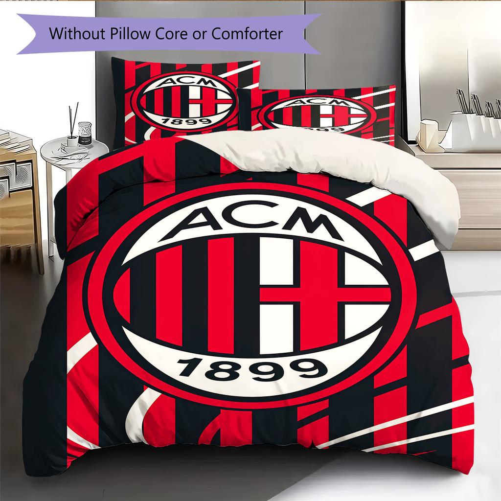 AC Milan logo Pattern Bedding Quilt Set Quilt Cover Pillowcase Home Decoration Birthday Gift (1 * duvet cover + 2 * pillowcase, without core)