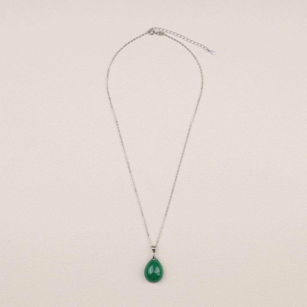 GAVU Green Agate Teardrop Silver 925 Power Stone Necklace for Women