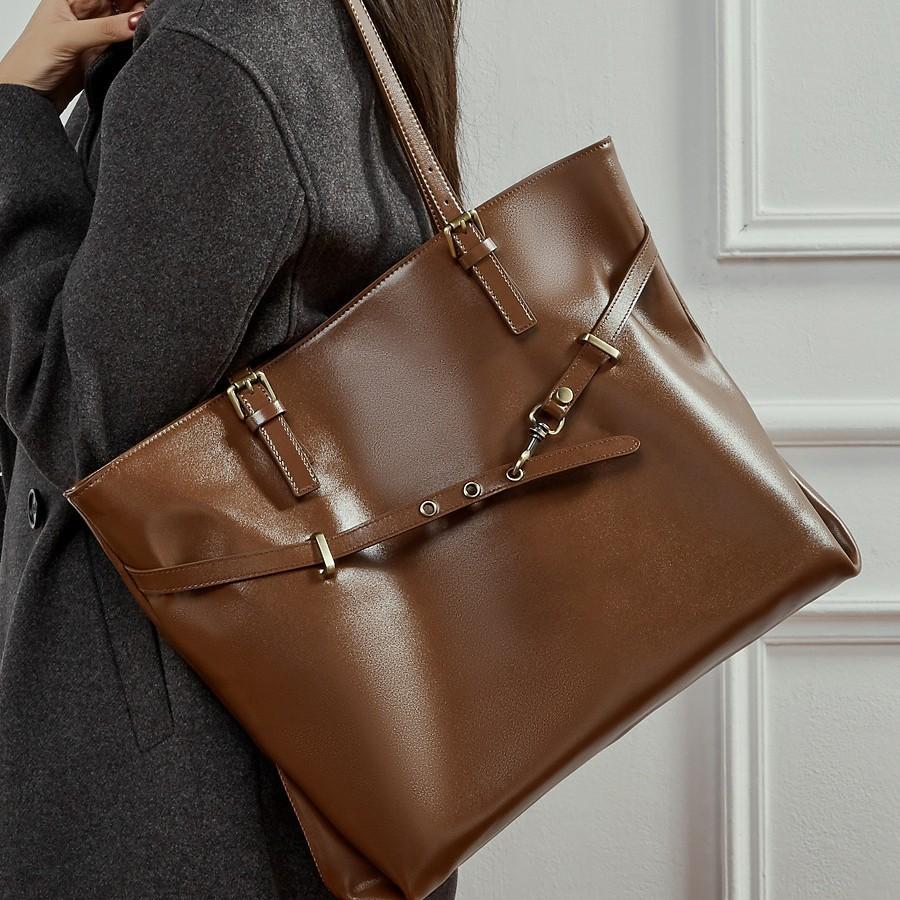 First Layer Vegetable Tanned Leather Large Capacity Tote Bag Casual Versatile Underarm Bag Texture Foreign Style Shoulder Bag Tide