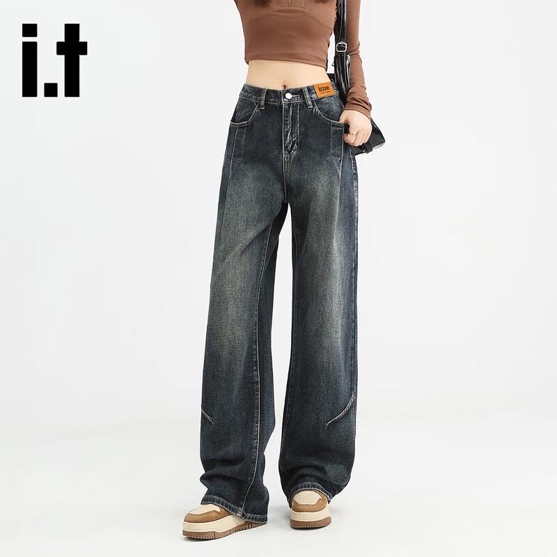 izzue Women's American Retro Wide-Leg Denim Jeans