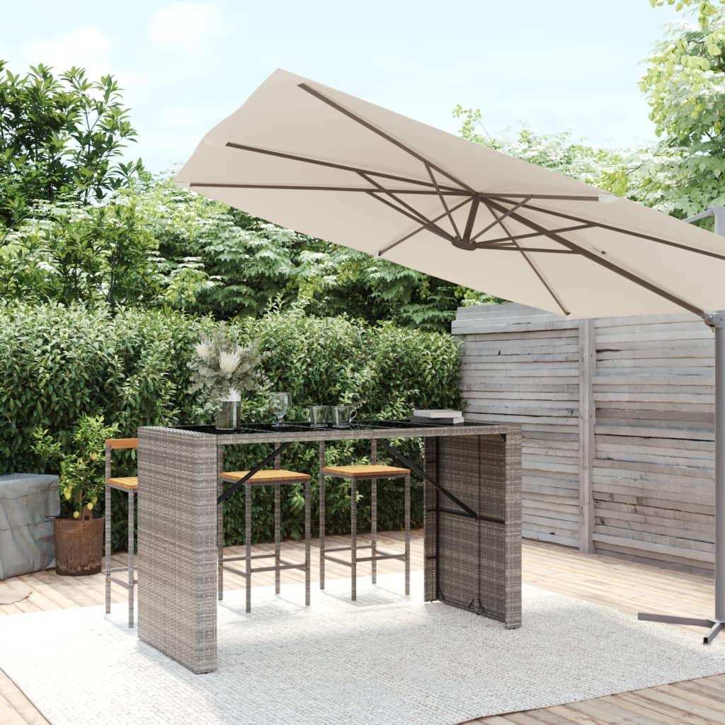 Bar Table with Glass Top Gray 185 x 80 x 110 cm Poly Rattan