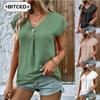 Women's Fashion Casual Solid Color Print Short Sleeve V Neck Blouses & Shirts Unique Design