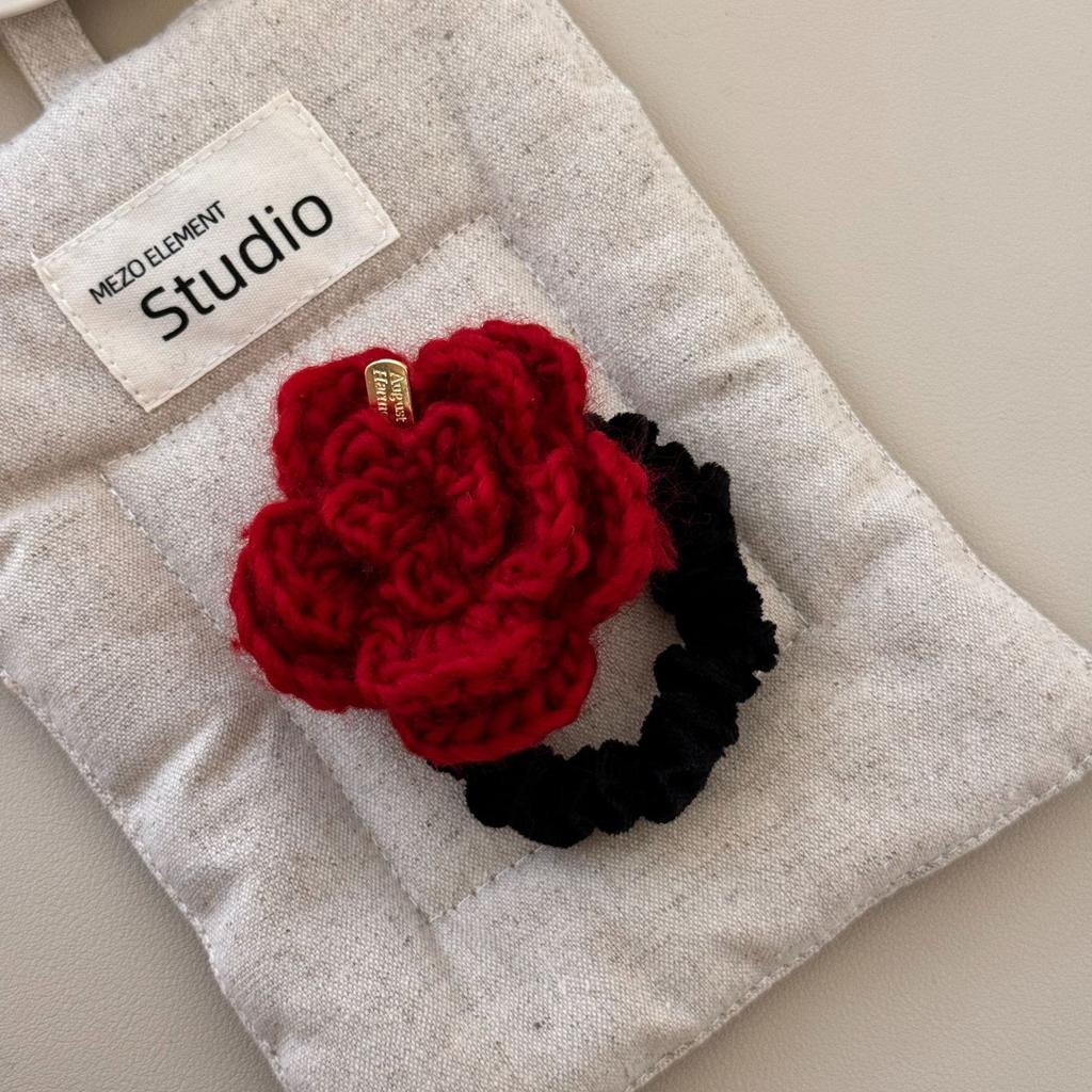 Red Rose, Gold Label Velvet Hair Band, Elegant Wool, Flower, Leather Band, Hair Tie, Hair Accessory and Headwear