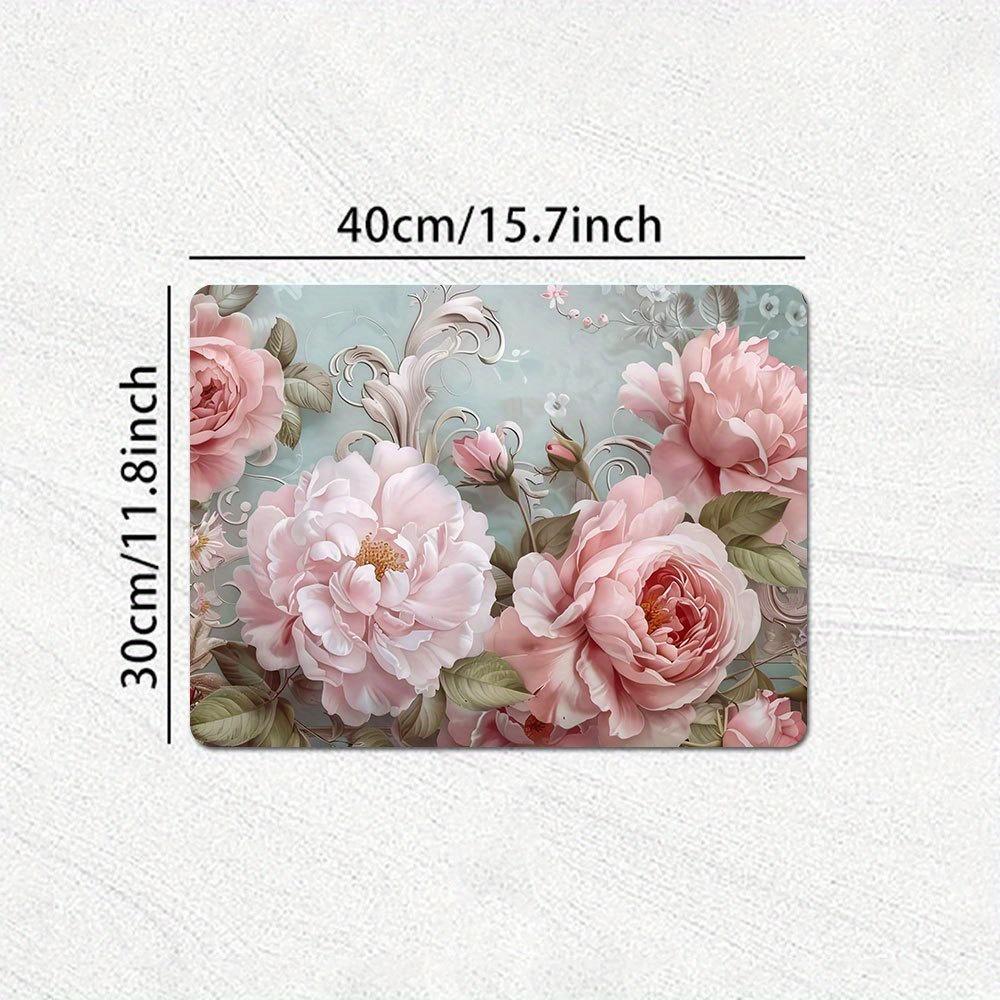 1Pcs Rubber Drying Mat With Rose Floral For Coffee Shop Restaurant Kitchen Carpet Tableware Durable Diatom Mud Table Mat Pet Mat
