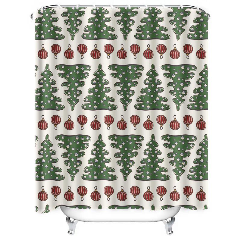 TU Elegant Christmas Shower Curtain Festive Holiday Forest Trees Backdrop Waterproof Decor