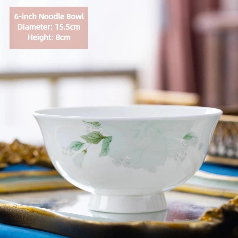 

Цзиндэчжэньский костяной фарфор Миска для лапши – 6 дюймов Жаропрочная фарфоровая миска на ножке G 4PCS