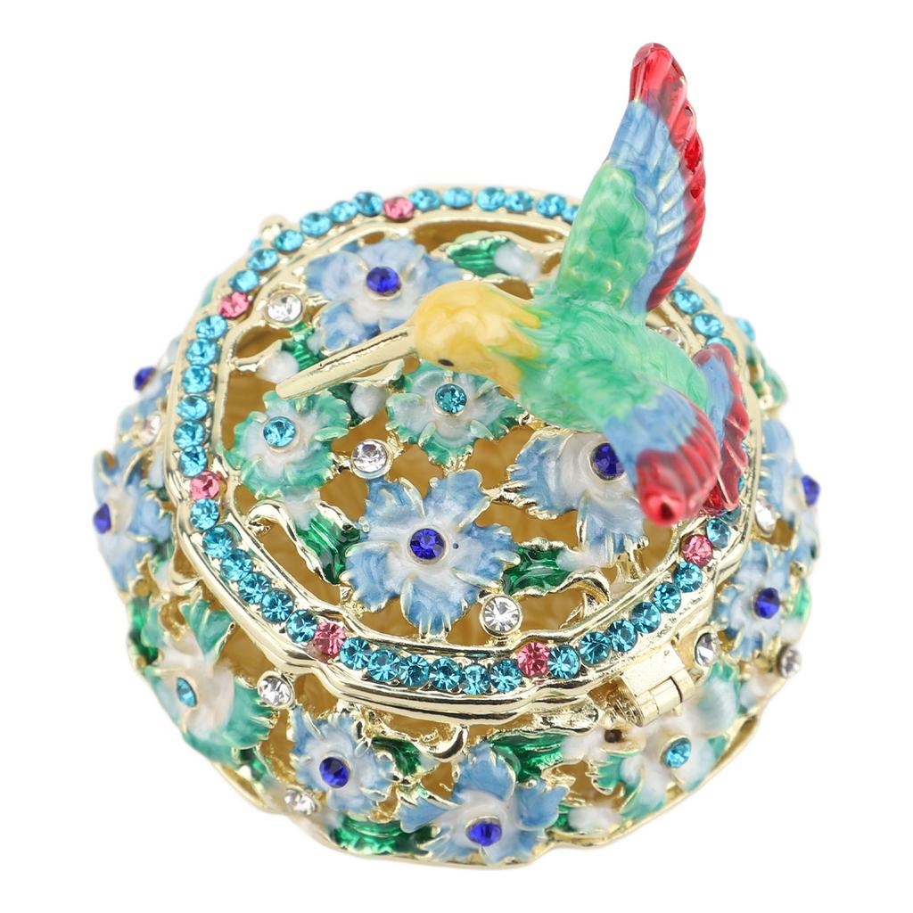 Round Pattern Enameled Jewelry Box Decorative Metal Trinket Box Vintage Jewelry for Desktop and Bedroom