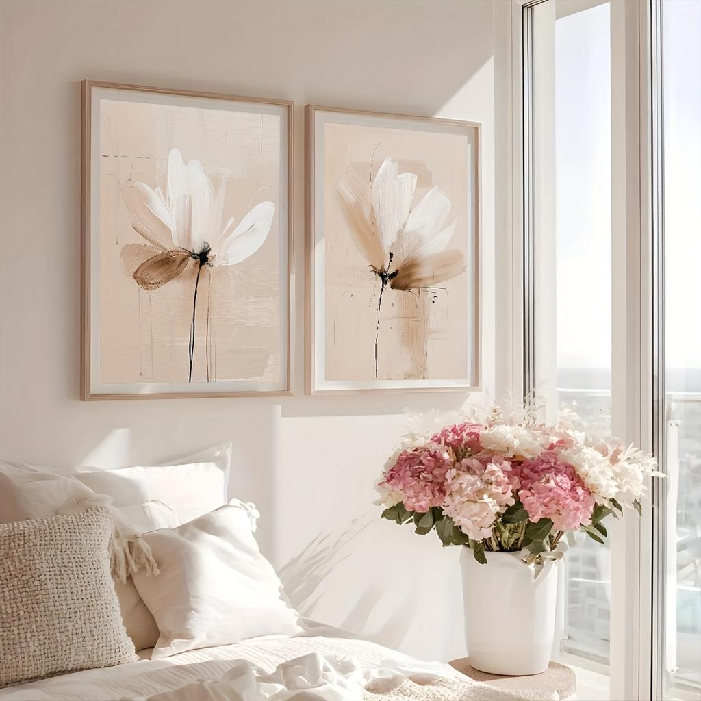 Spring Abstract Flower Print Neutral Minimalist Floral Wall Art Textured Beige Botanical Poster Abstract Floral Beige Home Decor