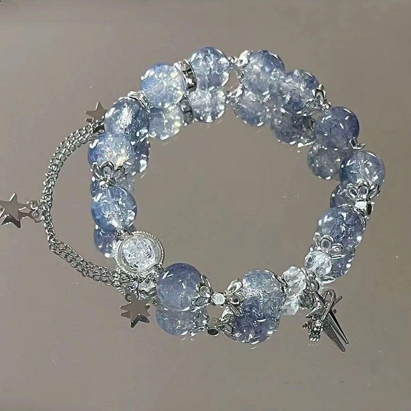 Simple Butterfly Chain Bead Bracelet for Women Fantasy Blue Crystal Beads Zircon Bracelet Party Aesthetic Egirl Jewelry