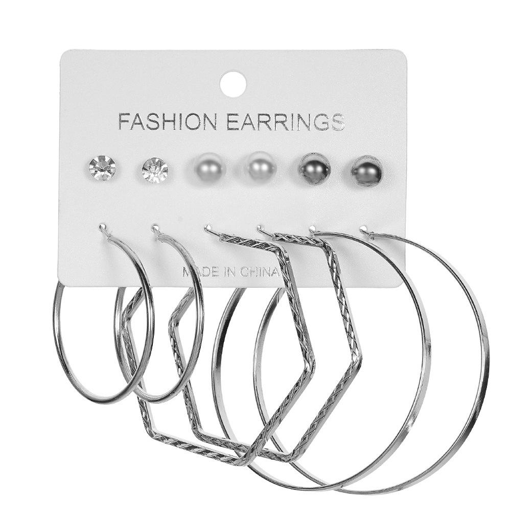 European & American Fashion: 6 Pairs of Statement C-Shaped Earrings Set