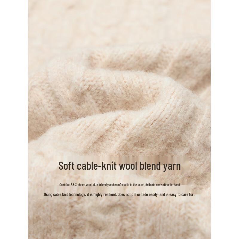 INMAN Women's Cable Knit Round Neck Wool Sweater