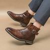 New Brown Ankle Boots for Men Zippper Black Crocodile Pattern  Square Toe Fashion Business Formal Men's Boots Size 38-46