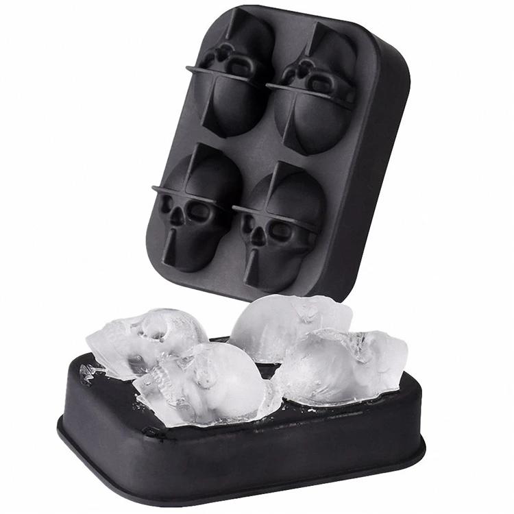 Wholesale 3D Skull Ice Cube Tray, Silicone Ice Maker Molds with Funnel, 4 Cavity Ice Cube Tray for Ice Cream & Party