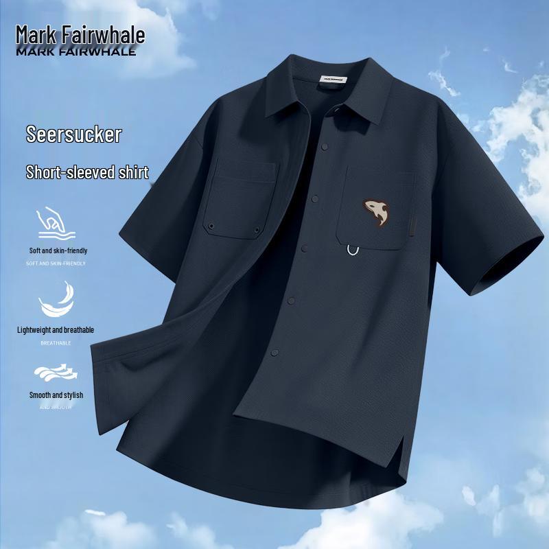 MARK FAIRWHALE Men s Orca Applique Seersucker Shirt 3XL