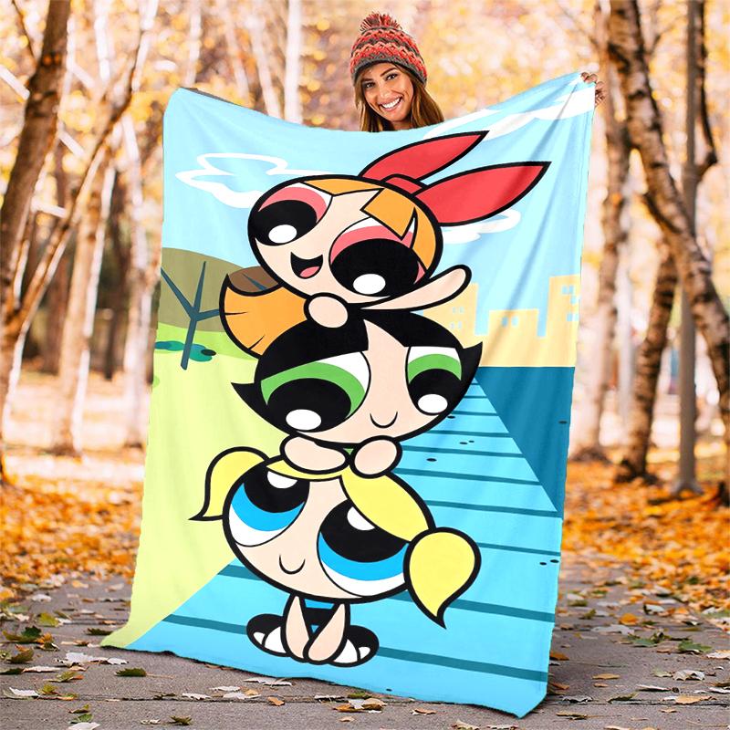 Powerpuff Flannel Blanket Soft Warm All-Season Throw, Design for Camping, Car Travel, Hiking Sofa, Bed, Office Perfect Gift for Parties