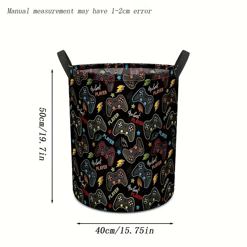 1pc FARIDABIO Large Capacity Storage Basket with Handle, Game Controller Pattern Fabric Dirty Laundry Basket, Foldable Black Dirty Laundry Basket