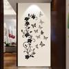 Black Floral Vine Butterfly Wall Sticker Self-Adhesive Removable for Living Room Hallway Bedroom Elegant Home Decor Art