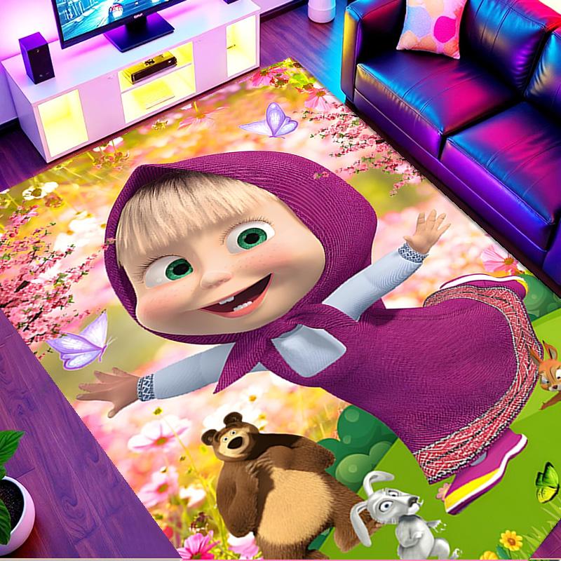 Masha and The Bear Print Rug, Washable Floor Carpet, For Entryway Dorm Laundry Room Office Study, Home Decor Birthday Christmas Gift