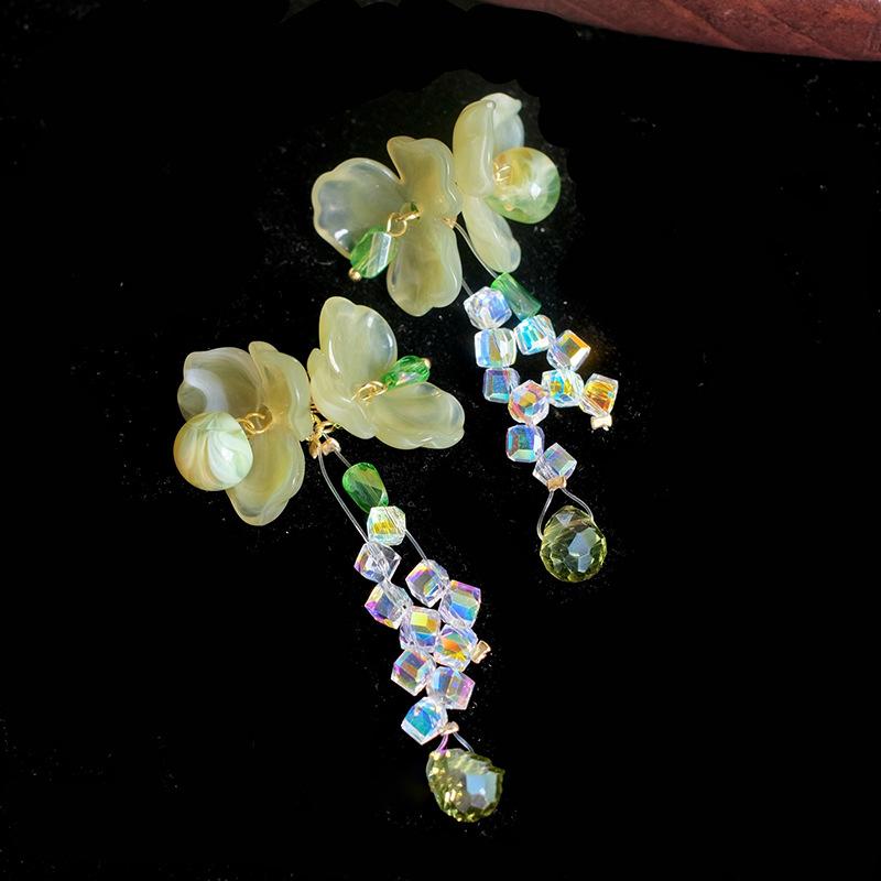 Zircon Flower Fringed Earrings Sweet Small Fresh Fashion Stud Earrings Versatile Fashion High Sense Earrings