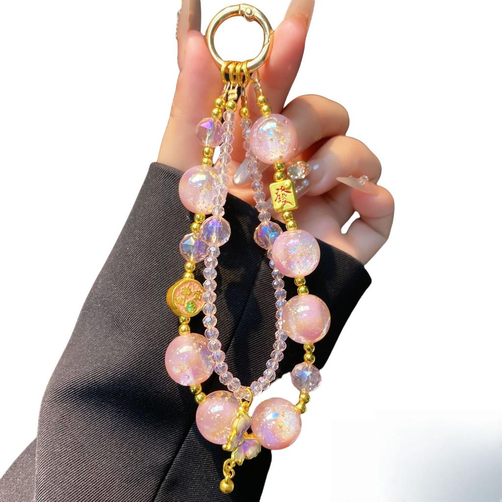 New Chinese Style Phone Chain Exquisite High-end Alloy Hanging Chain Gold Foil Beads Double Chain National Style Crystal Butterfly Pendant Chain