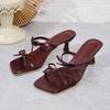 Fashion Sexy Wine Red Straps High Heels Sandals Women Square Toe Bowtie Summer Slippers Woman Heeled 2025 Elegant Party Wedding Shoes 42