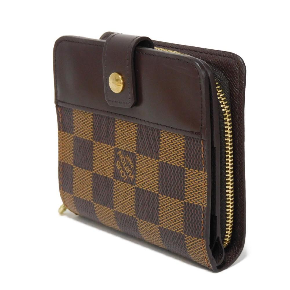 Used Damier Compact Zip Billfold Card Case with Brown Snap Button, 12564, and Coin Purse (N61668 7941 Logo) from Japan