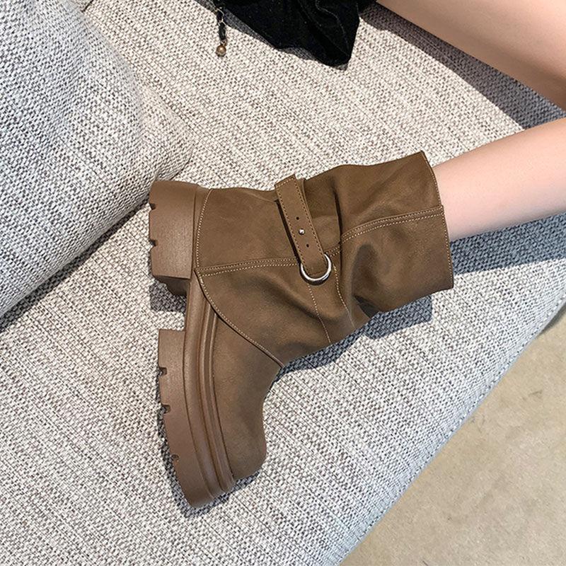 British Style Autumn and Winter Martin Boots Women's New High-end Thick-soled Super Fire High Short Boots