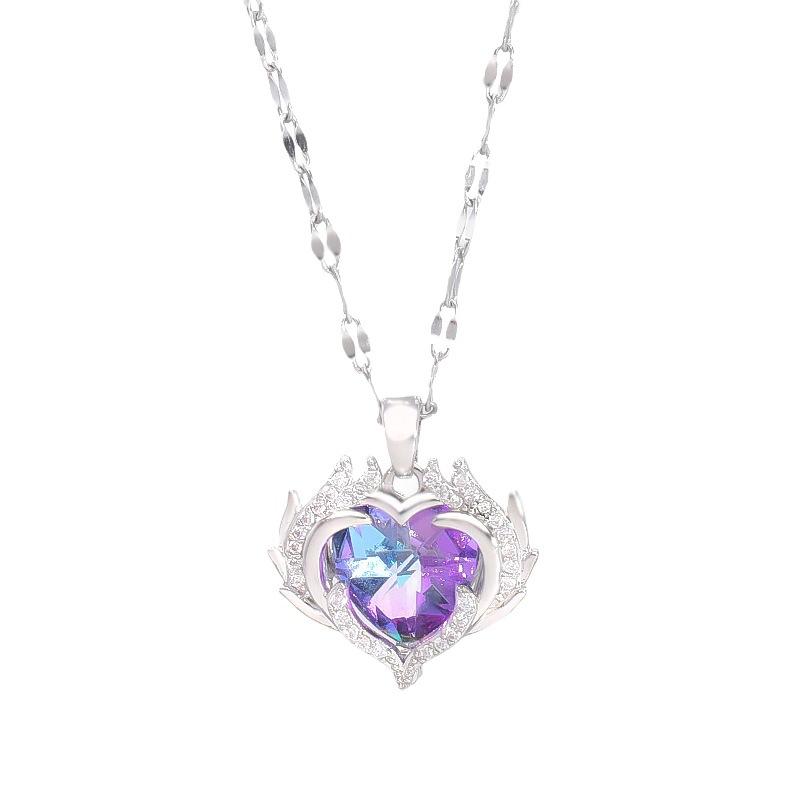 [Titanium Steel] Ocean Heart Necklace Women'S Light Luxury Design Colorful Heart-Shaped Pendant