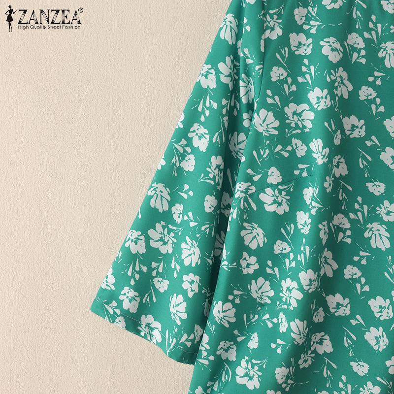 ZANZEA Women Casual Round Neck 3/4 Sleeve Loose Print Blouse