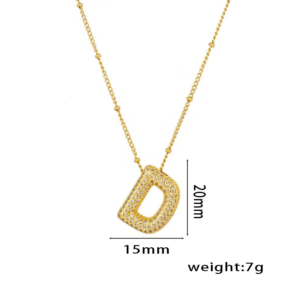 18K Gold-Plated Copper Necklace with Micro-Inlaid Zirconia & 26 Letter Pendant - Classic and Versatile European-American Jewelry