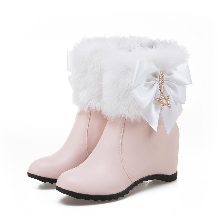 

Модные женские ботинки на танкетке, туфли лолиты с бантом и бриллиантами, женские ботинки до щиколотки для косплея, принцессы, зимние, розовые, белые, черные, размеры 34-43 43