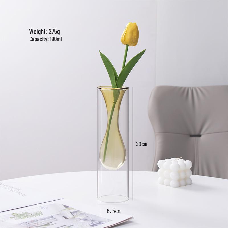European Glass Rattan Aroma Vase - Double Layer, Colored Glass, Flameless Hydroponic for Living Room