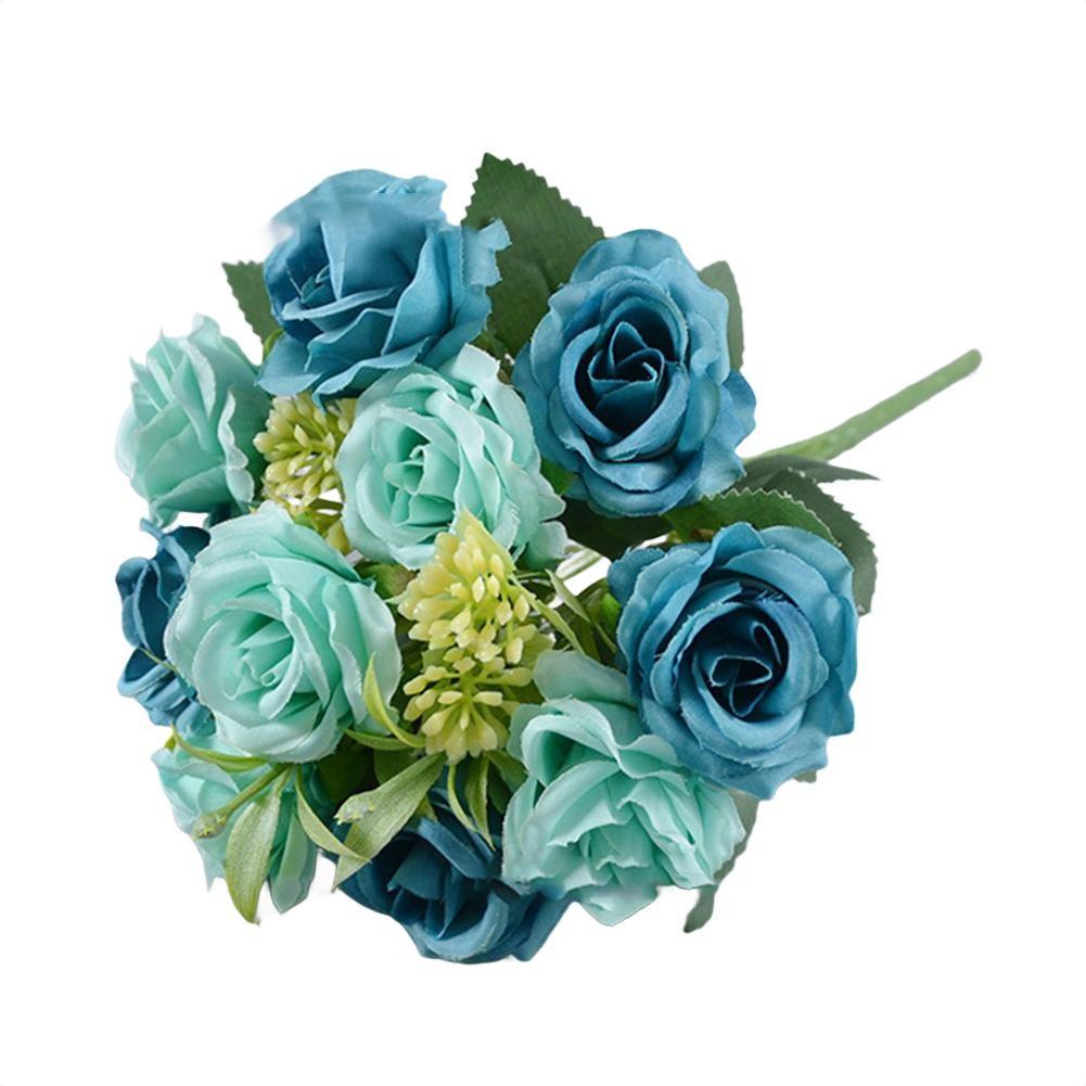 

Artificial rose bouquet with 10 small flowers for weddings and home decoration синий