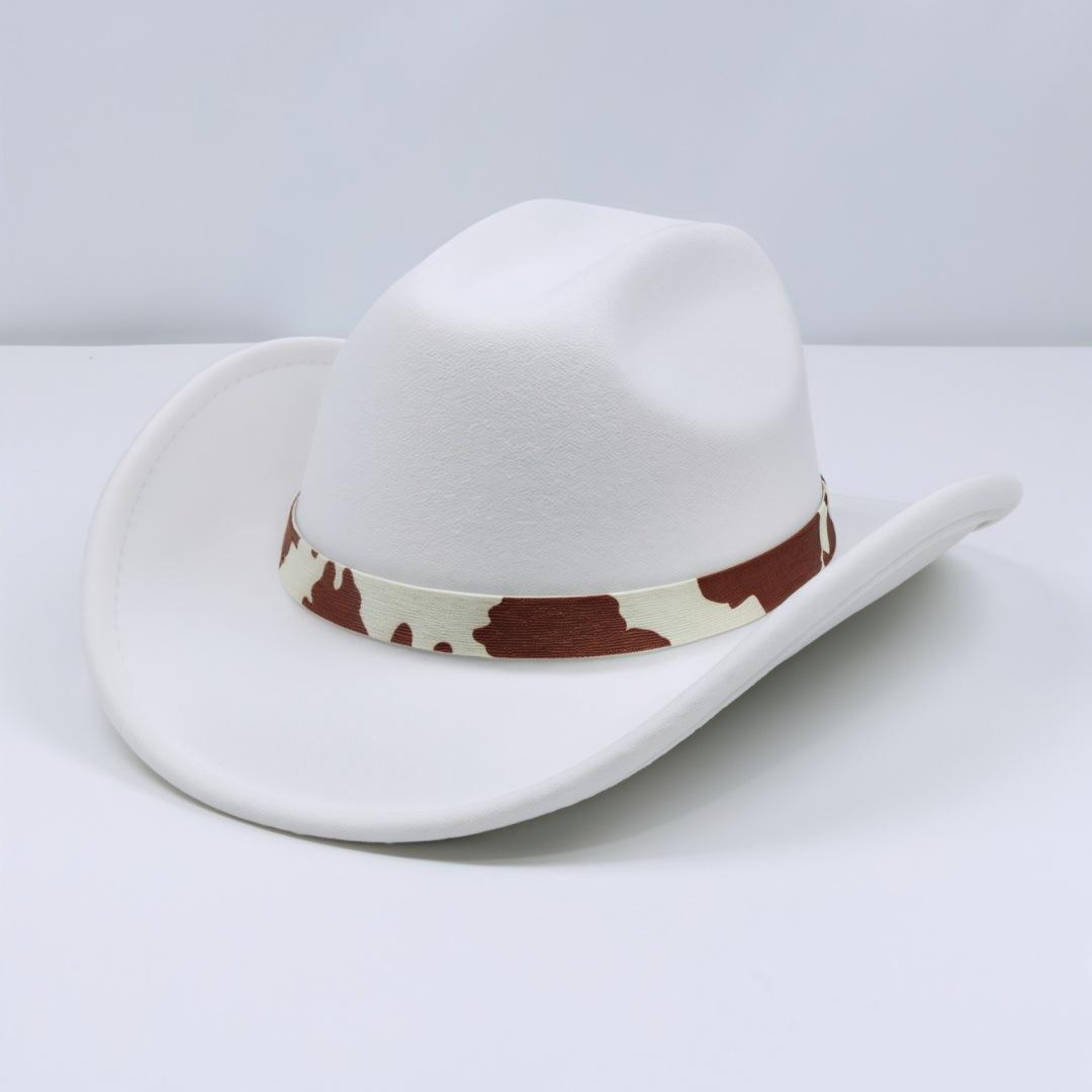 

Xiyin s new felt hat, western cowboy hat, autumn and winter unisex Tibetan-style leather belt rolled-brim cowboy hat Average Size білий