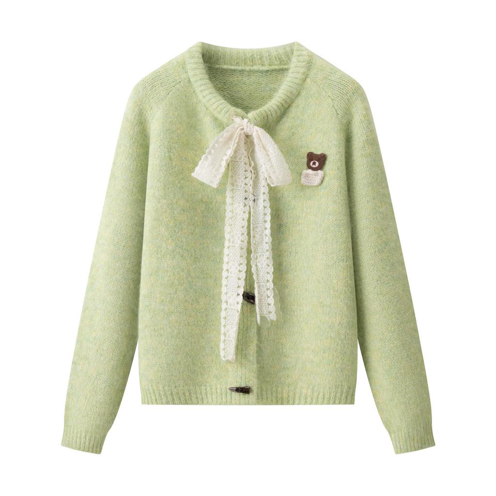 French Autumn/Winter Lace Tie Knit Cardigan - Women's Cozy Korean Style Trendy Knit Top