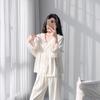 Spring and Summer New Pajamas Women's Long-sleeved Trousers Set, Home Simulation Silk V-neck Comfortable and Breathable Thin Pajamas Set