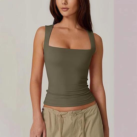 2025 European & American Women's Trendy Square Neck Slim Sleeveless Vest
