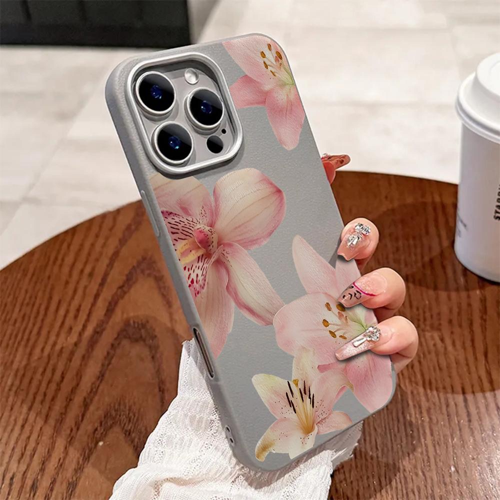 Elegant Pink Flower Pattern Phone Case For iPhone 17 16 15 14 Pro 13 12 11 Pro Max 17 Air 14 15 Plus Shockproof Soft Cover