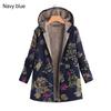 Flower Leaf Printed Women Autumn Winter Warm Hooded Pocket Coat Zipper Overcoat