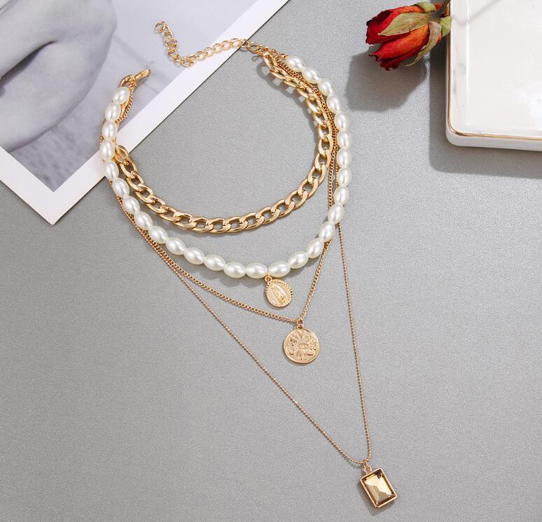 New Flower Starfish Imitation Pearl Pendant Necklaces for Women Fashion Gold Color Multilayer Necklaces Sets Party Jewelry Gifts