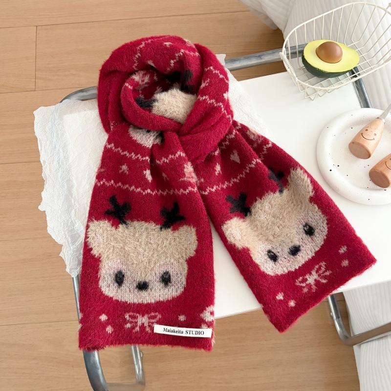 Cute deer jacquard plush knitted scarf season Korean atmosphere cold and warm neck protection scarf tide